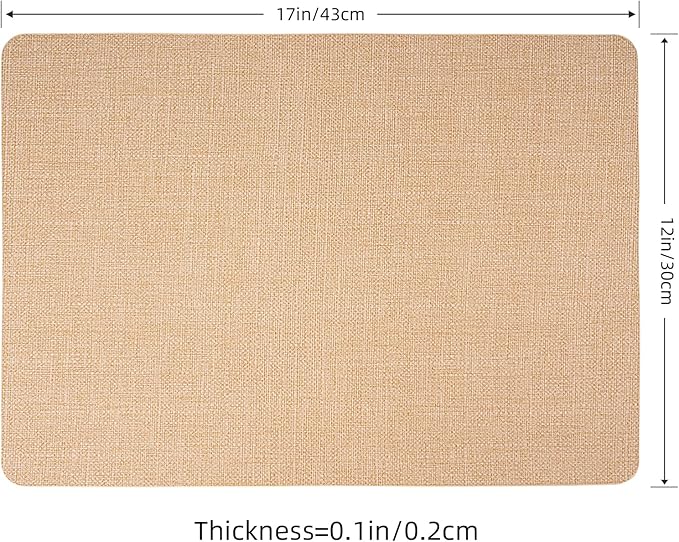 Heat Resistant Placemats Set of 4, 17x12in Waterproof Wipeable Faux Leather Non Slip Table Mats, Easy to Clean, Stain Resistant, for Kitchen Dining Room-– Warm Tan