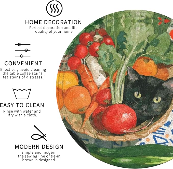 Cat Coasters Leather Round Drink Coasters 6 Pcs Set with Holderor for Cup Drink Coffee Table Bar Home Decor
