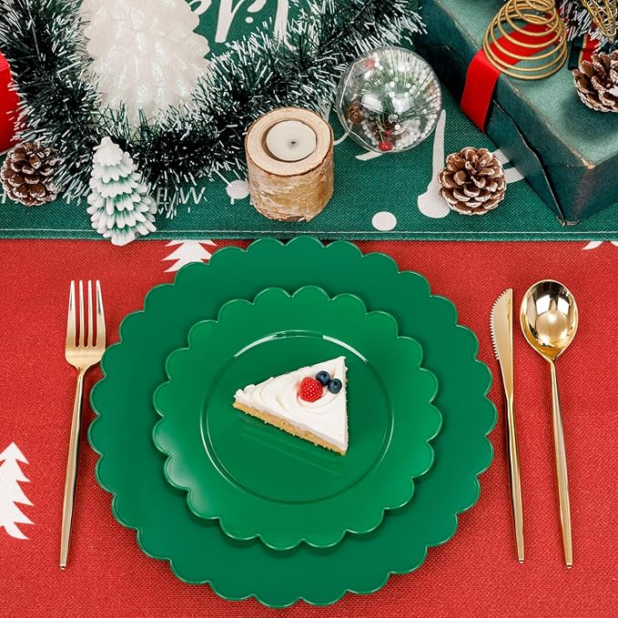 SUT 72Pcs Green Plastic Plates, 10.25inch Dinner Plates, Disposable Dinner Plates, green Heavy Duty Plastic Plates, Disposable Plates, Scallop Plates for Occasion