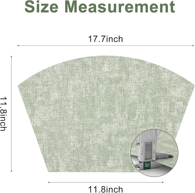 Homaxy Round Table Placemats Set of 4, Washable Wedge Shaped Faux Leather Table Mats, Wipeable Kitchen Dinner Place Mats for Indoor Outdoor, Grass Green