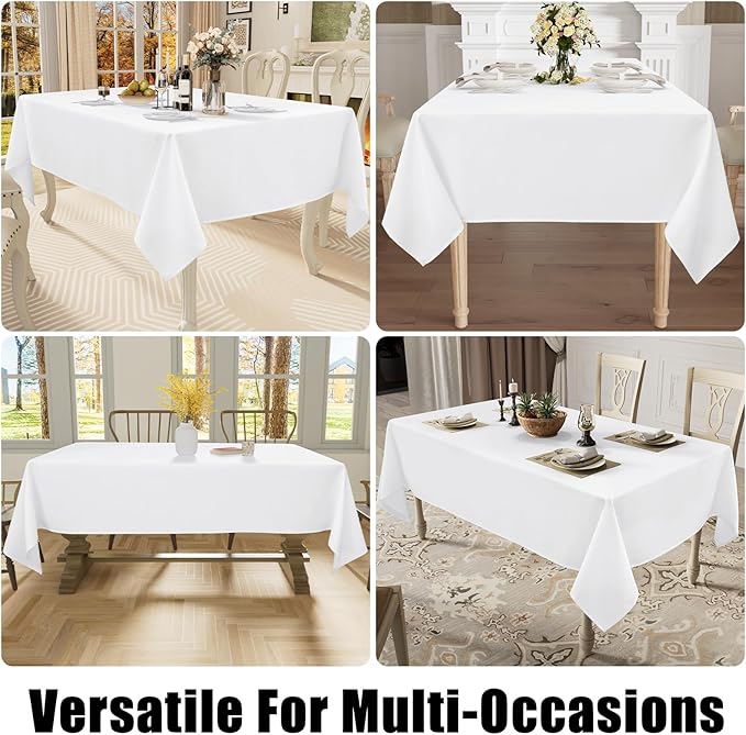 Smiry Rectangle Table Cloth Linen Textured, Waterproof Spillproof Anti-Wrinkle Burlap Tablecloth, Washable Decorative Fabric Table Cover for Dining, Party, Banquet, 54 x 78 Inch, White