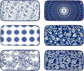 Ceramic Rectangle Salad Plates Set - 8.1" x 4.5" Rectangular Serving Platter - Serving Trays for Sushi Dinner Dessert Pasta Appetizer - Oven Microwave Dishwasher Safe - Set of 6 - Vintage Blue