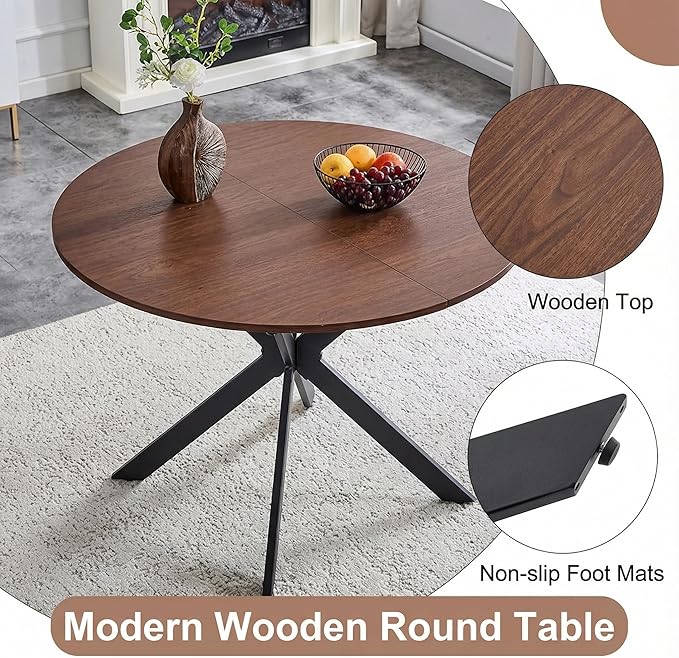 Round Dining Table Set for 4｜42"-54" Extendable Dining Room Table Set｜Wooden Kitchen Table with 4 Chairs｜Mid Century Modern Dinner Table Set with Cross Legs｜Easy Assembly｜Space Saving