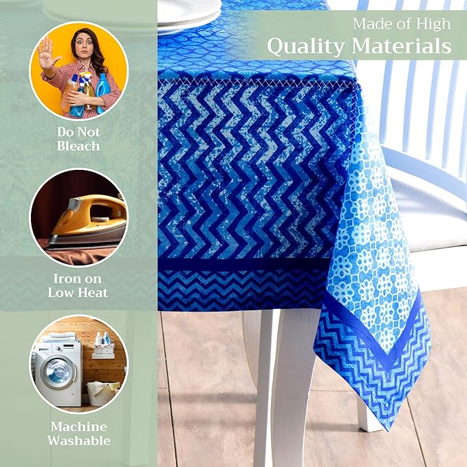 Maison d' Hermine Table Cloth Rectangle Table 100% Cotton 60 x 108 Inches Tablecloth Reusable Decorative for Dining Room Farmhouse Home Valentines Day Decorations Spring Summer - Indigo Love