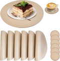 Set of 6 Faux Leather Gold Round Placemats and Coasters, Coffee Mats Kitchen Table Mats, Waterproof, Easy to Clean for Kitchen Dining Round Table