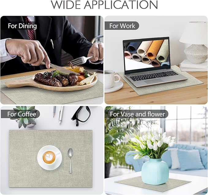 Faux Leather Placemats Set of 6 Washable PU Table mats for Kitchen Table - Heat Resistant, Waterproof, Easy Clean, Anti Slip 11.8" x 17" (Light Green-6 Pack)