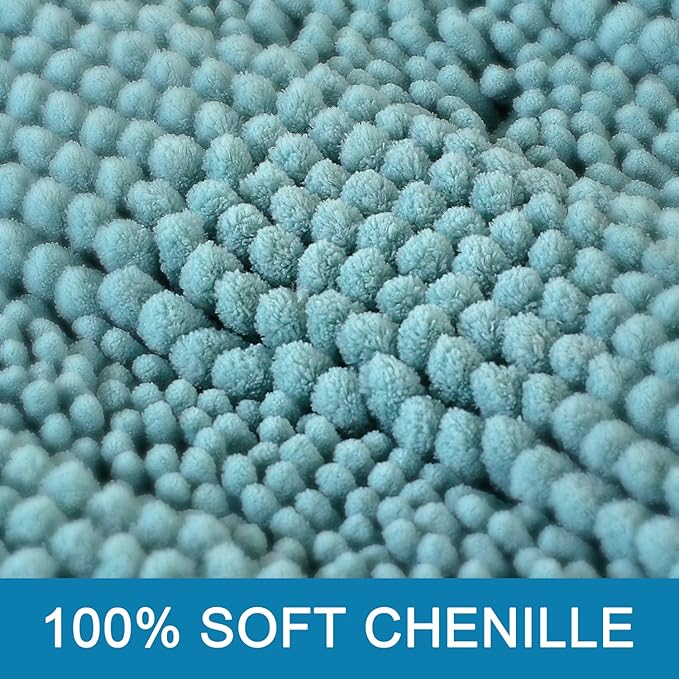 H.VERSAILTEX Bath Rugs for Bathroom Non Slip Bath Mats Extra Thick Chenille Striped Rug 20" x 32" Absorbent Non Skid Fluffy Soft Shaggy Washable Plush Mat for Indoor, Bath Room, Tub - Aqua Haze