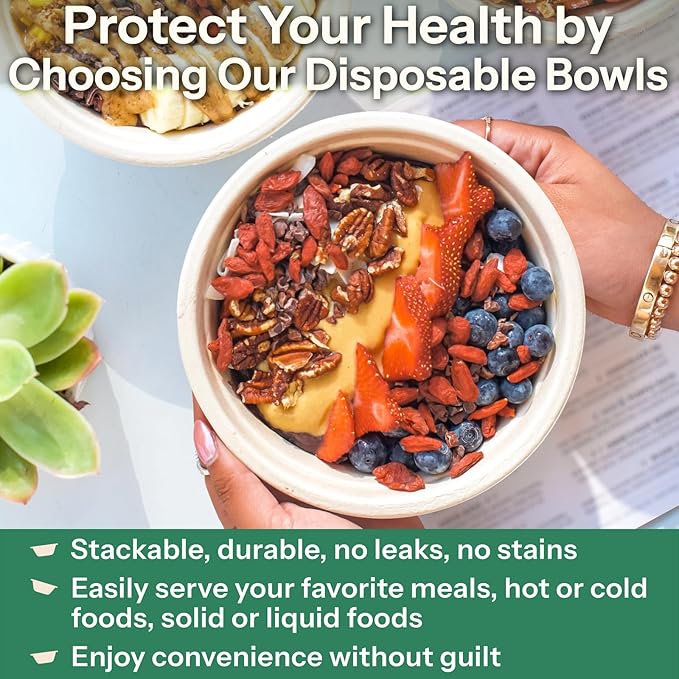 Homestockplus Disposable Bowls 24 Oz [100 Pack] - Compostable Paper Bowl Heavy Duty,Freezer & Microwave Safe Bowl, BPA-Free Eco-Friendly Bowls for Cereal, Rice, French Fries, Party Serving (White)