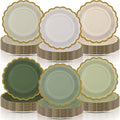 96 Pcs Sage Green Paper Plates 9 Inch Gradient Scalloped Paper Disposable Dinner Dessert Plates for Birthday Wedding Bridal Party Supplies, 6 Colors