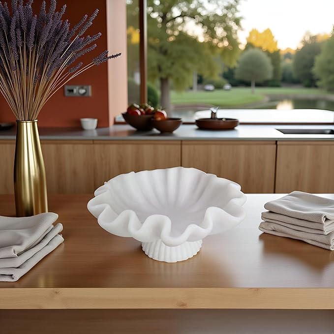 10" Large Decorative Bowl decor - milky white Scalloped Decorative Bowls for Home Decor - Organic Fluted Modern Home Decor,Ruffle Decor key bowl,bowl for keys
