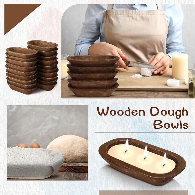 Nuogo 20 Pcs Wooden Dough Bowls Bulk 8.6 Inch Rustic Vintage Hand Carved Wood Dough Bowls Dining for DIY Home Crafts Making Farmhouse Fruits Supplies