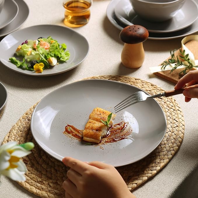 Dinnerware Sets for 4, 12 Pieces Stoneware Plates and Bowls Sets, Dishwasher&Microwave Safe,Modern Minimalist Tableware for Everyday Use, Grey