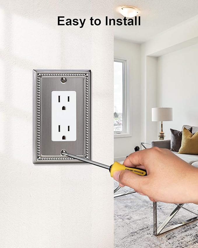 2-Pack Decorator Outlet Cover Plate, Pearls Decorative Switch Plates and Outlet Covers, Antique Silver Metal Wall Plates for Electrical Outlets
