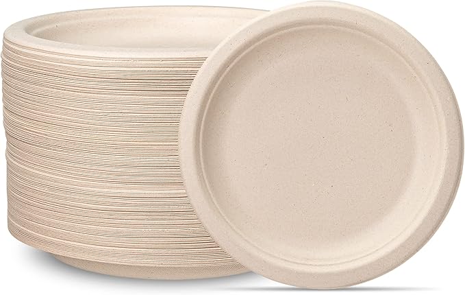 GUSTO [7 Inch-125 Pack Heavy-Duty Kraft Paper Plates, 100% Compostable, Biodegradable, Disposable Sugarcane - Brown Unbleached (Formerly Comfy Package)