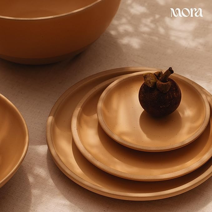 MORA Large Plates Set of 4, 10.5 inch Ceramic Pottery Dinner Plates - Microwave, Oven and Dishwasher Safe - Merrigold