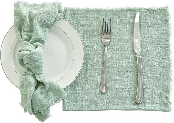 BALCONY & FALCON Cloth Napkins 100% Cotton with Fringed Handmade Square Rustic Style Washable Napkins 6 Pack Sage Green 20 x 20 inches for Easter Thanksgiving Christmas Weddings Parties Banquets