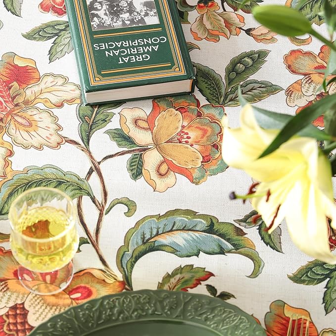 patdrea Designer Vintage Linen Rectangle Tablecloth,Provencal Rustic Floral Pattern Tablecloths,Decorative Table Cover Cloth for Kitchen,Dining Room,Tea Party,Home,Christmas,63"*102"