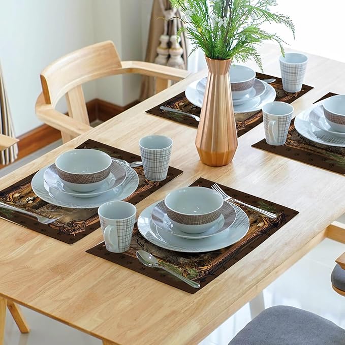 Bear Placemats Set of 4 - Rustic Lodge Place Mats 12x18 Vintage Cabin Table Mats Farmhouse Kitchen Mats for Party Dining Table