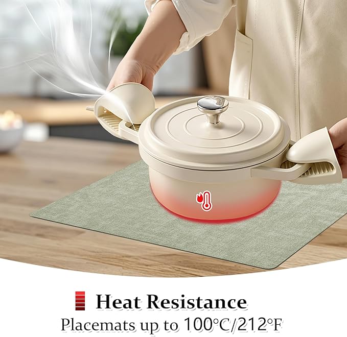 FROMHEART Faux Leather Placemats Set of 6–Waterproof,Heat/Oil Stain-Resistant PU Table Mat–Reversible,Non-Slip,Easy to Clean Place Mats for Kitchen,Dining,Indoor/Outdoor,(Light Green,11.8" x 17")
