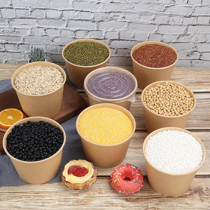 36 oz Disposable Kraft paper bowls with lids, Food containers Soup Bowls Party Supplies Treat Bowls 40 Pack