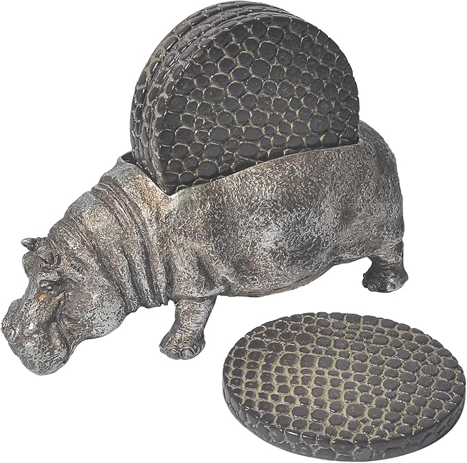 Hippo Coasters Set of 4 Full Size Rustic Coasters，Rustic Lake House Decor，Return to The Ancients Lodge Decor for The Home