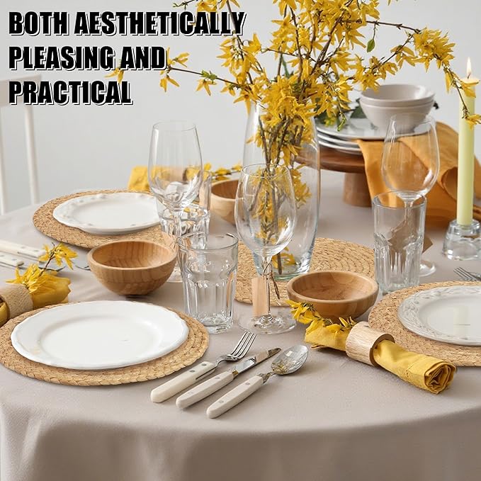 Kochorie Set of 24 Round Woven Placemats 12-Inch Natural Water Hyacinth Plant Placemats Hand-Woven Boho Rattan Placemat Wicker Weave Table Mats for Home Dinner Plates Holiday Supplies