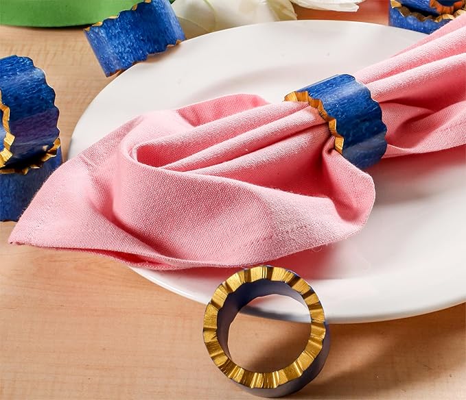 ALPHA Living HOME Handmade Epoxy Napkin Rings Set of 12 | Elegant Table Decor for Dining, Weddings & Events | Durable & Stylish Napkin Rings Holders | Art Deco Design (Blue Gold)