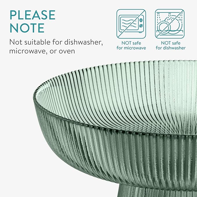 Navaris Glass Fruit Bowl - Decorative Fluted Colored Table Centerpiece Dish - 10.2" Diameter Green Tinted Bowl for Snacks and Candy