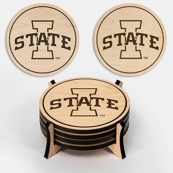 LazerEdge Iowa State Cyclones Wooden Coaster Set - Maple Wood - Officially Licensed Product - 4-Pack