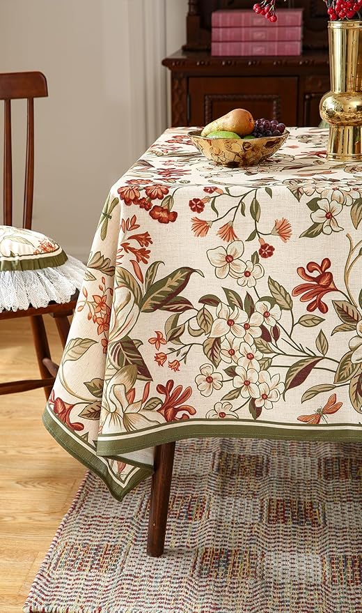 ISAENNE Designer Bohemian Linen Small Rectangular Tablecloth,Colorful Floral Pattern Table Cloth,Wrinkle Resistant Decorative Tablecloths for Dining Thanksgiving Kitchen Party,55"*71"-Grace A