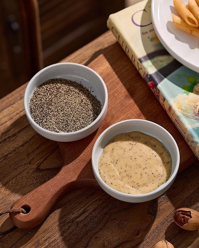 famiware Milkyway Ceramic Soy Sauce Dish, Dipping Bowls Set of 6, Dipping Sauce Bowls/Dishes, 4oz Small Serving Bowls for Side Dishes, Condiment, Sushi, Appetizer, Dessert, Light Gray