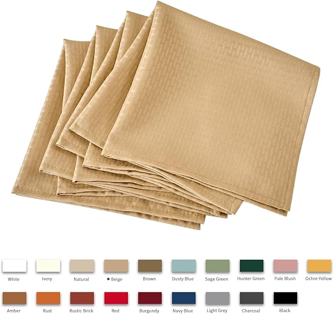 maxmill Cloth Napkins 20 x 20 Inch Weaved Texture Pattern Soft Comfortable and Luxury Serviette for Restaurant Family Dinners Weddings Parties and Banquets Set of 4 Pieces, Beige