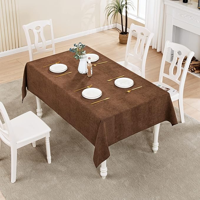 BALCONY & FALCON Rectangle Tablecloth Washable Wrinkle Resistant and Water Proof Table Cloth Decorative Linen Fabric Tablecloths for Dining Parties Kitchen Wedding and Outdoor Use (Brown, 55x95)