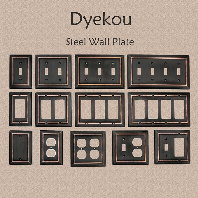 Metal Wall Plate for Electrical Outlets, Decorative Aged Bronze Switch Plates Outlet Cover, Light Switch Cover Plate, 4-Gang Wall Plates (Quad Decorator, 1 Pack)