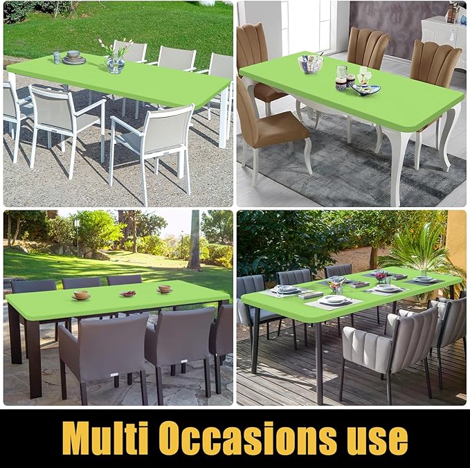 Smiry Rectangle Picnic Table Cloth, Waterproof Elastic Fitted Tablecloths for 8 Foot Tables, Washable Polyester Table Cover for Camping, Indoor and Outdoor (Lime Green, 30"x96")