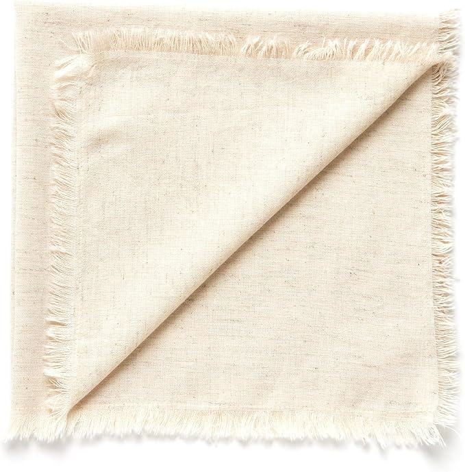 ACCENTHOME Natural Cotton Linen Napkin Set of 12 18x18 inch Dinner Napkins - Washable Soft Premium Hotel Quality Reusable Hemmed Edges Napkins Perfect Table Linens for Family Dinners, Weddings