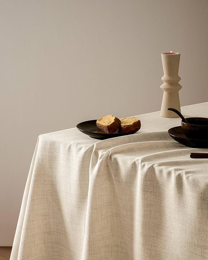 Linen Tablecloth for Rectangle Table 52x52 Inch Light Tan, Farmhouse Style Beige Tablecloth, Water Resistant Burlap Tablecloths for Dining Table Farmhouse Kitchen