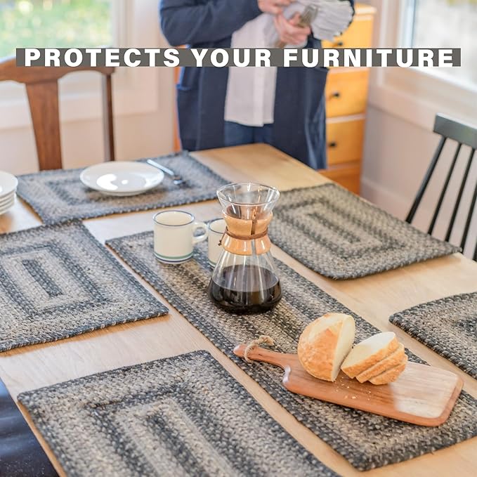 Homespice Flint Hill Braided Oval Table Runner, Warm Primitive Decor, Grey 11x36 - Jute Dining Table Accessories - Rich Colors, Easy to Clean, Durable and Protects Furniture