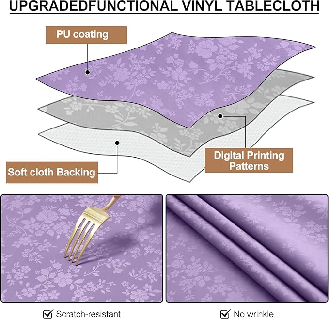 Smiry Rectangle Table Cloth, Waterproof Heavy Duty Vinyl Tablecloths, Wipeable Washable Table Cover for Kitchen and Dining Room (Purple, 54" X 78")