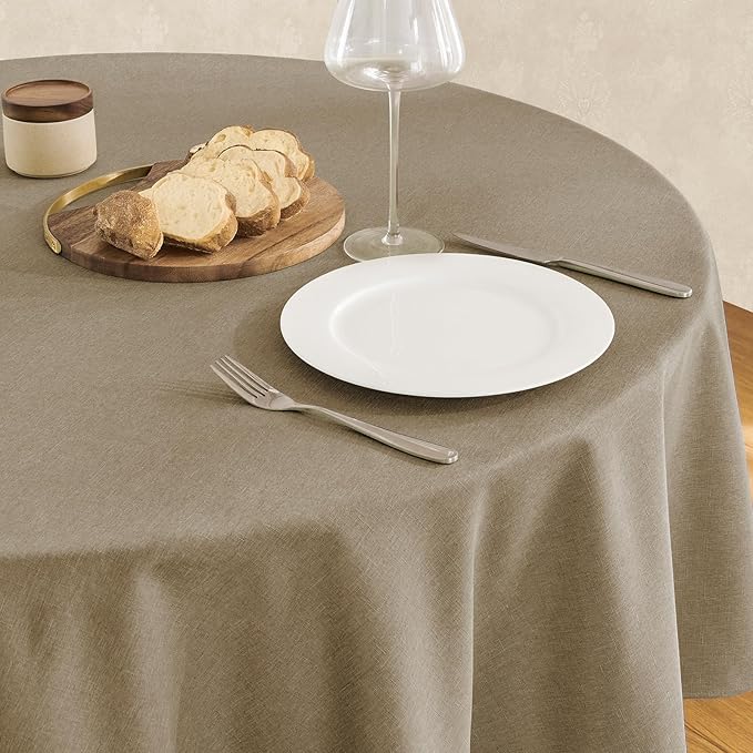 Tablecloth Linen Textured Waterproof & Stain Resistant Table Cloth Wrinkle Free Decorative Fabric Farmhouse Table Cover for Dining/Party/Buffet/Wedding, 60 x 60 Inch, Mocha