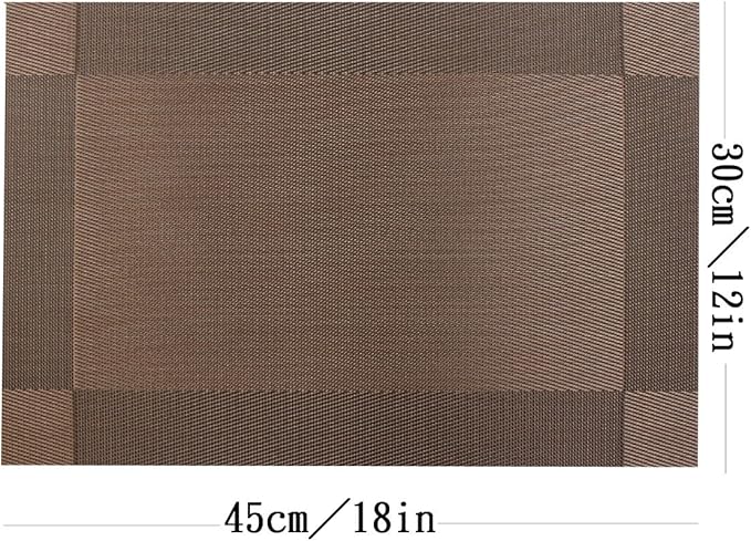 Placemats Washable Easy to Clean PVC Placemat for Kitchen Table Heat-resistand Woven Vinyl Table Mats 12x18 inches Set of 6 （Brown）