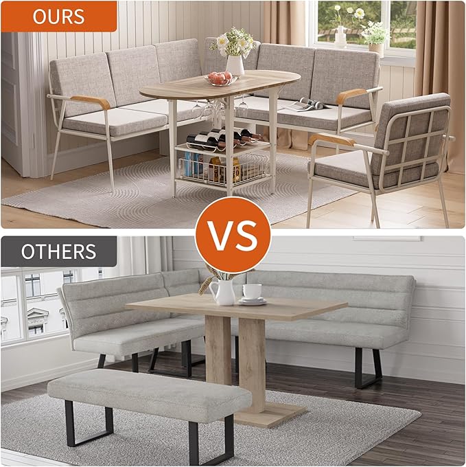 VFK 3 Piece Dining Table Set, 51 Inch Modern Kitchen Folding Breakfast Table with Right Seat Storage Corner Stools and Dining Chairs for Home Dining Room Furniture