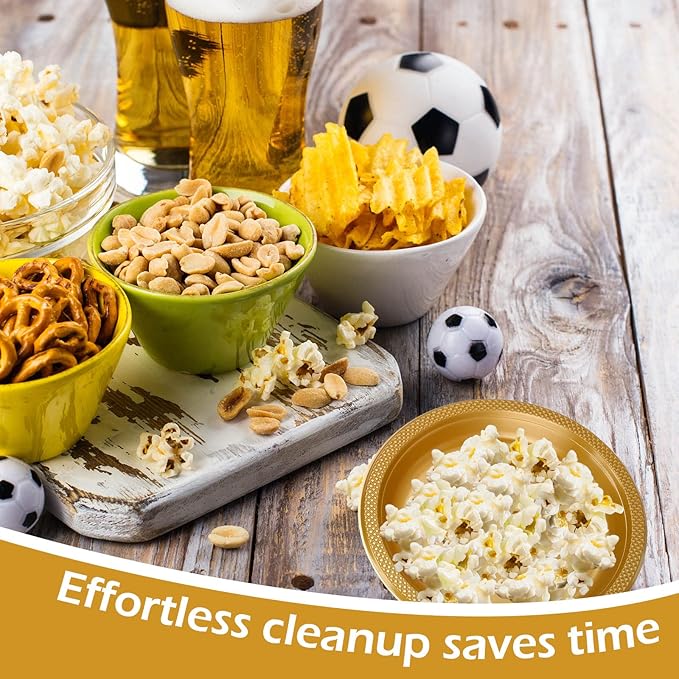 Zopeal 500 Pcs Gold Plastic Dessert Plates 6 Inch Round Gold Disposable Plates Heavy Duty Wedding Dinner Tableware for Birthday Party Dinner Picnic Salad, Appetizer Party Supplies