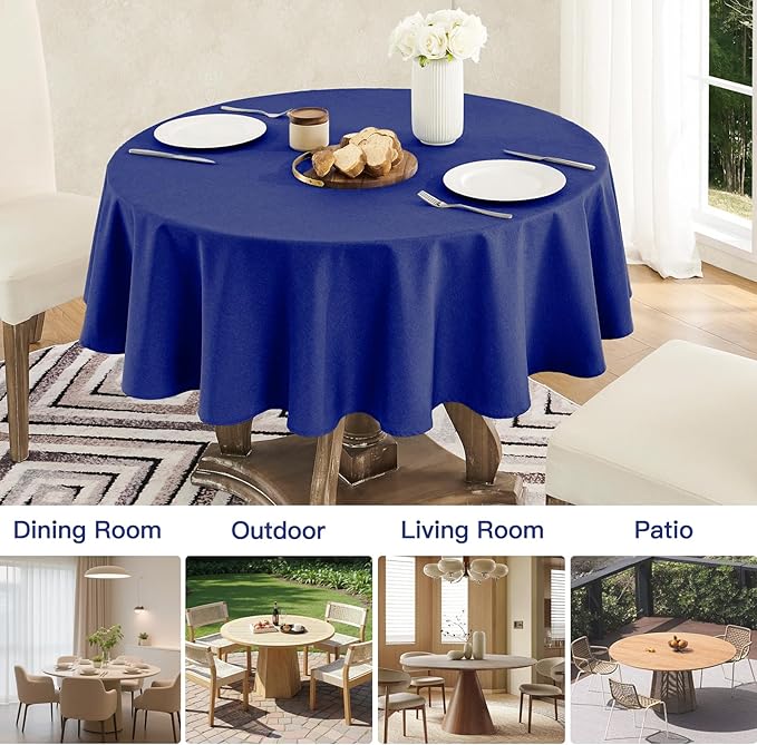 Tablecloth Linen Textured Waterproof & Stain Resistant Table Cloth Wrinkle Free Decorative Fabric Farmhouse Table Cover for Dining/Party/Buffet/Wedding, 60 x 60 Inch, Royal Blue