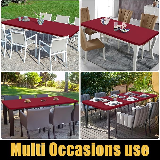 Smiry Rectangle Picnic Table Cloth, Waterproof Elastic Fitted Tablecloths for 4 Foot Tables, Washable Polyester Table Cover for Camping, Indoor and Outdoor (Wine Red, 30"x48")