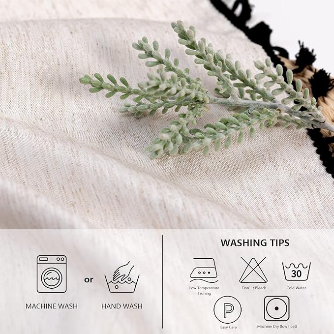 MYSKY HOME Table Cloth 60x84 in Rectangle Table, Cotton Tassel Linen Look Waterproof Tablecloths Farmhouse Tablecloth, Wrinkle Free Table Cover with Black Tassels for Kitchen Dining, Party