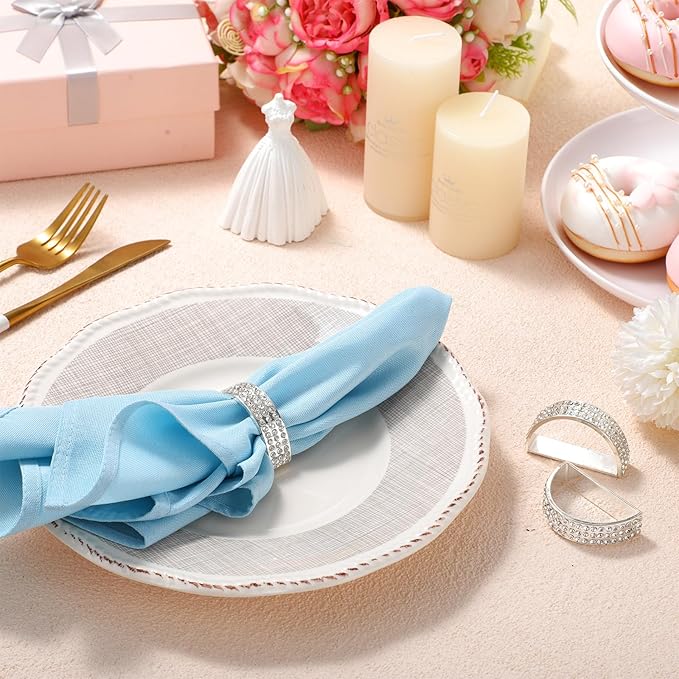 Tioncy 100 Pcs Stainless Steel Diamond Napkin Rings Silver Semicircle Modernist Metal Napkin Holders Rings Bulk Elegant Serviette Buckles for Table Decorations Wedding Dinner Party