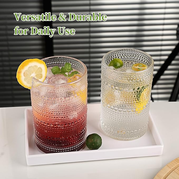 Hobnail Drinking Glasses Set of 2, 16 Oz Vintage Embossed Glass Cup Kitchen Glassware Water Tumblers for Cocktails, Beer, Juice, Whiskey