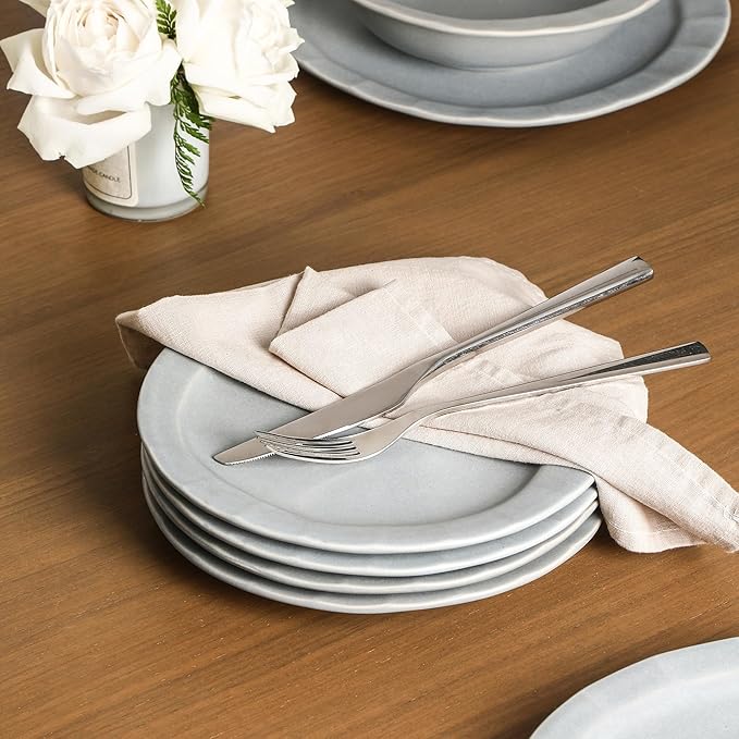 Stone Lain Oasis Stoneware 24 Piece Dinnerware Set, Home Kitchen Dish Set with Dinner Plates, Salad Plates & Bowls - Service for 8, Grey Blue
