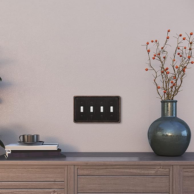 Henne Bery Rope Edge Decorative Wall Plate Switch Plate Outlet Cover (Quad Toggle, Aged Bronze)